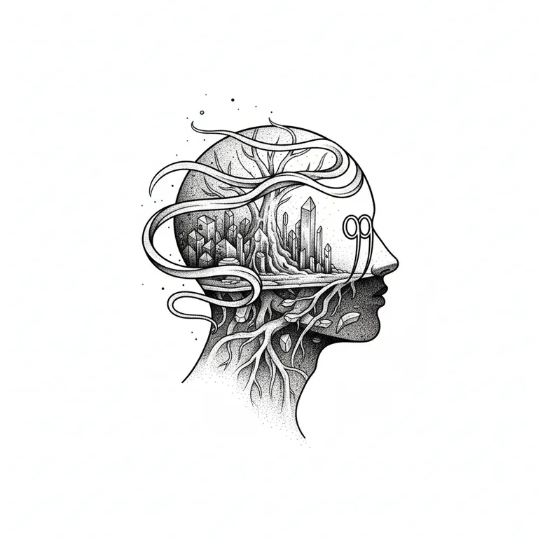999 tattoo design, surreal double exposure style