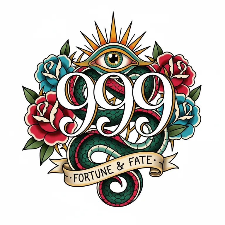 999 tattoo design, neo-traditional color style