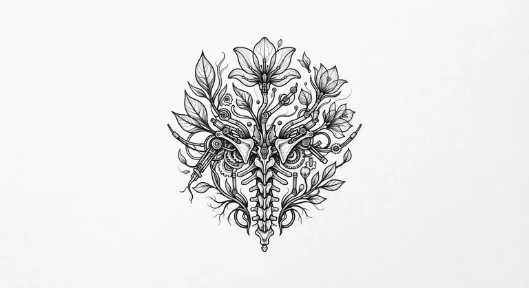 biomechanical botanical x-ray blackwork design
