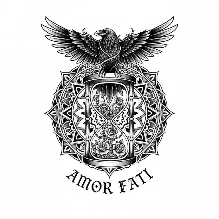 Amor Fati tattoo design, bold blackwork style