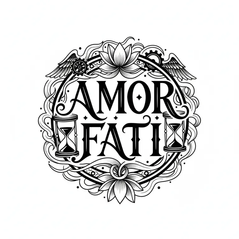 Amor Fati tattoo design, bold blackwork style