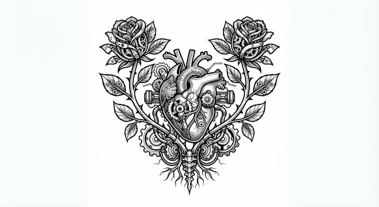 biomechanical botanical x-ray blackwork design