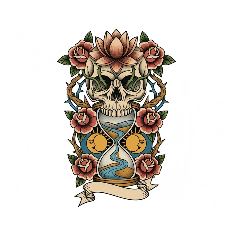 Amor Fati tattoo design, neo-traditional color style
