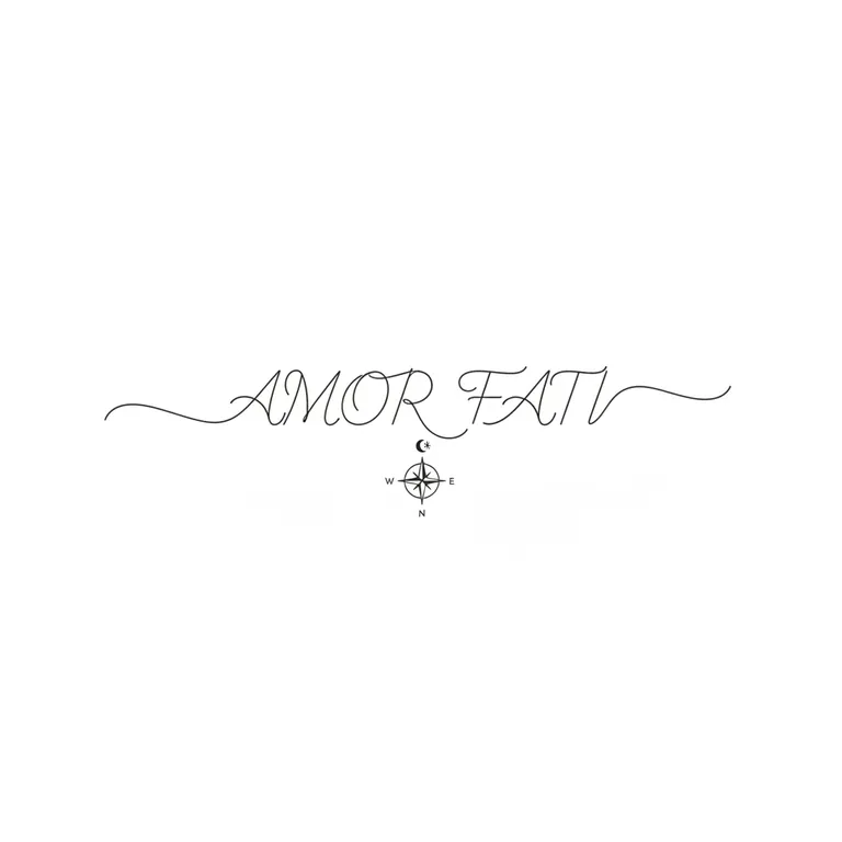 Amor Fati tattoo design, minimalist single needle style