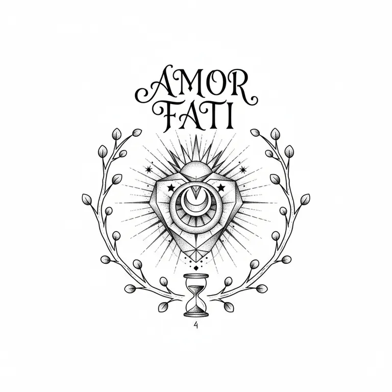 Amor Fati tattoo design, dotwork shading style