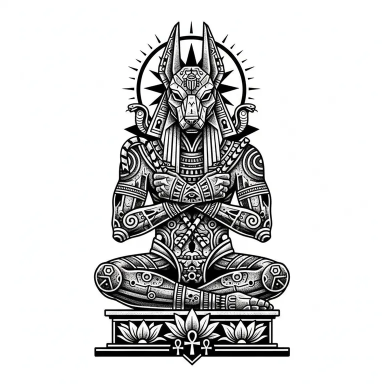 Anubis tattoo design, bold blackwork style