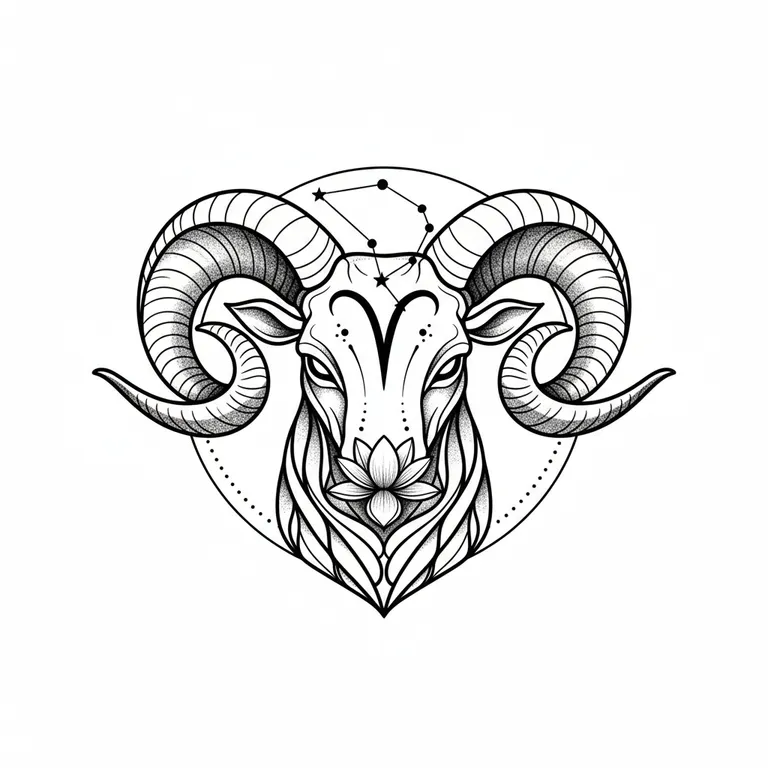 Aries tattoo design, fine line black ink style