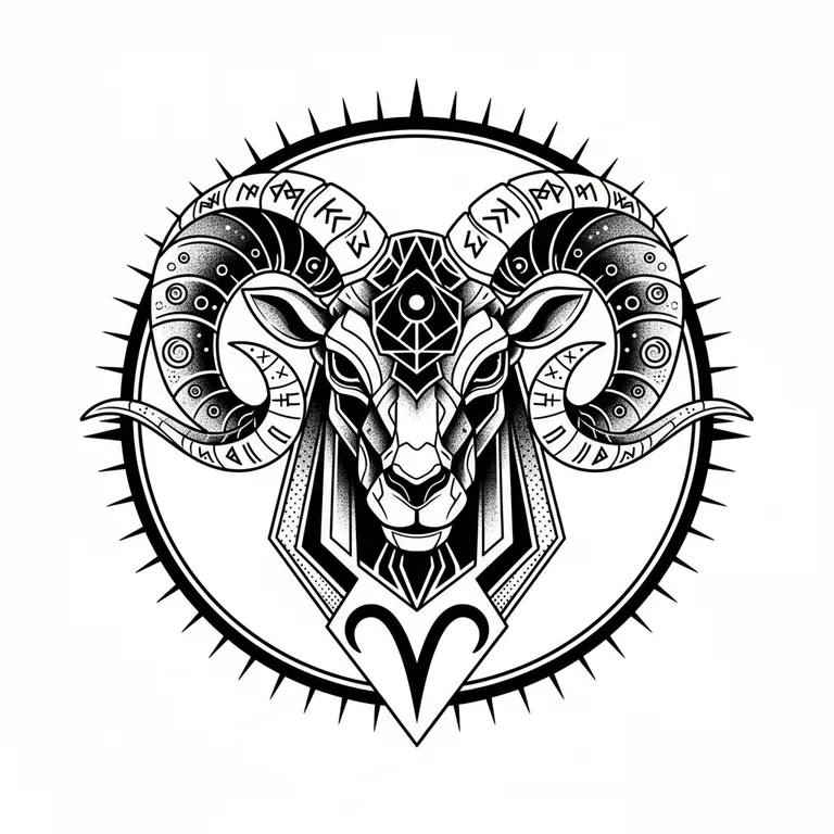 Aries tattoo design, bold blackwork style