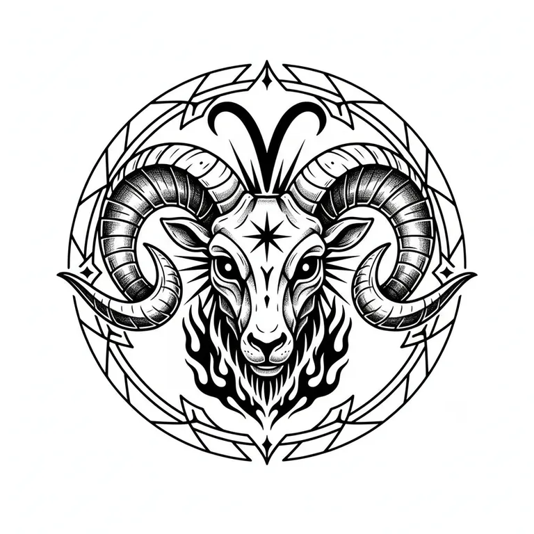 Aries tattoo design, bold blackwork style