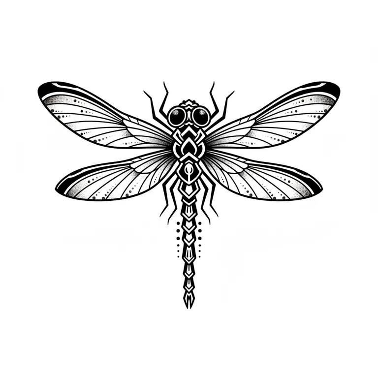 Dragonfly tattoo design, bold blackwork style