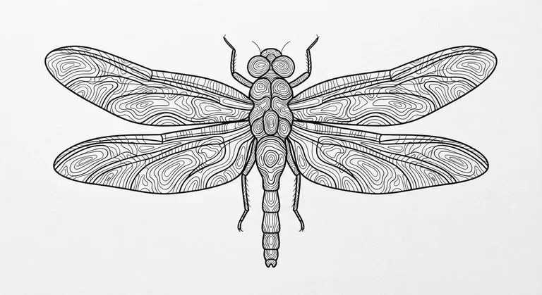 Dragonfly tattoo design, topographic contour line tattoo style