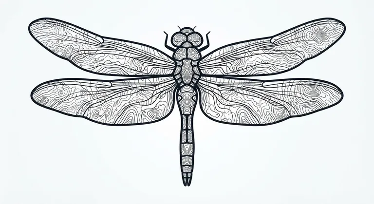 Dragonfly tattoo design, topographic contour line tattoo style