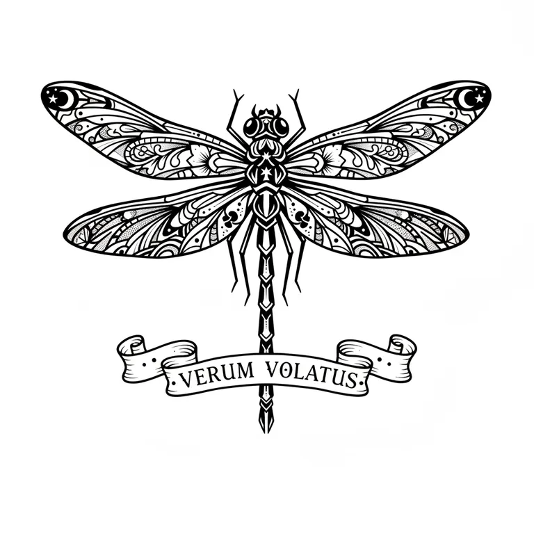 Dragonfly tattoo design, bold blackwork style