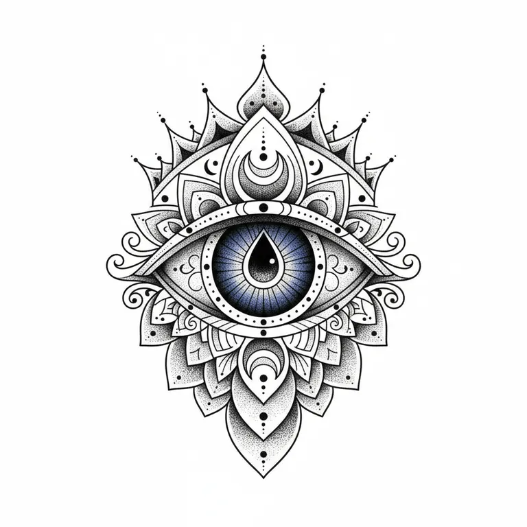 Evil Eye tattoo design, dotwork shading style