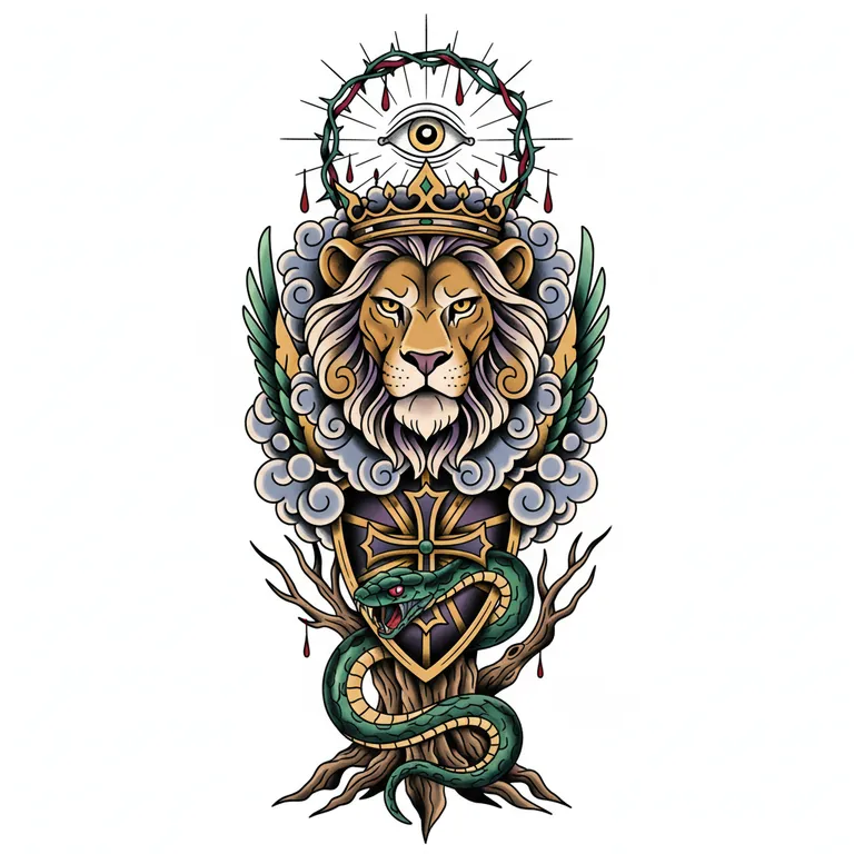 Fear God tattoo design, neo-traditional color style