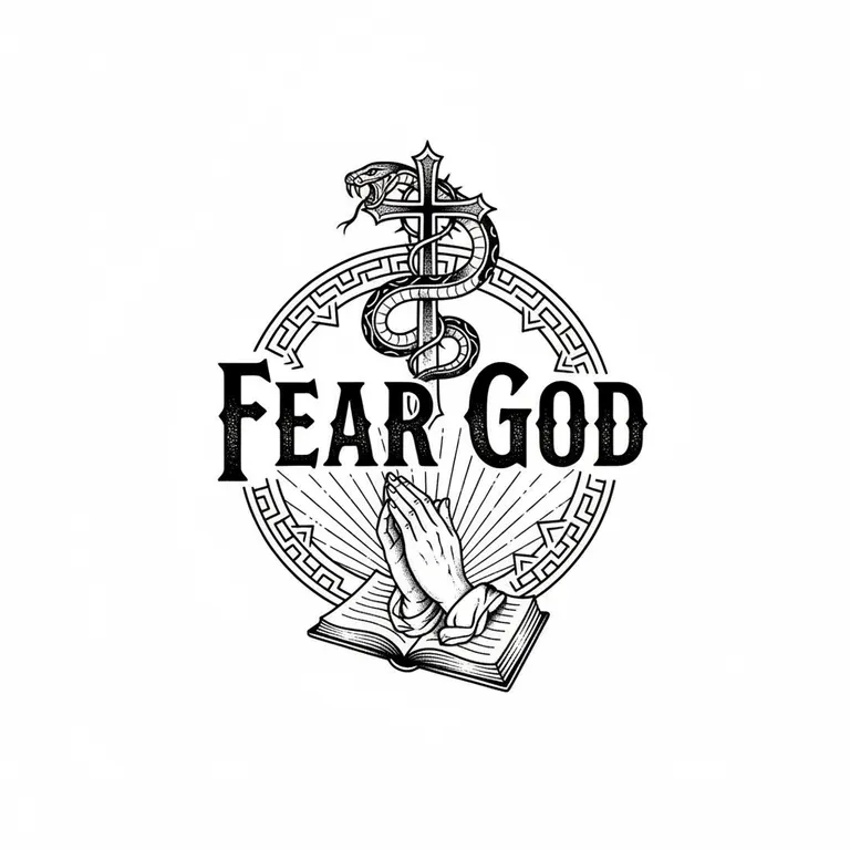 Fear God tattoo design, bold blackwork style