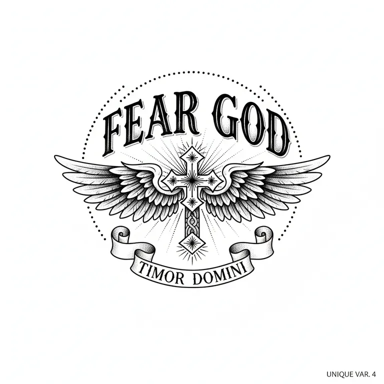 Fear God tattoo design, dotwork shading style