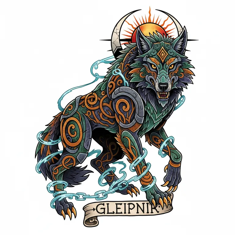 Fenrir tattoo design, neo-traditional color style