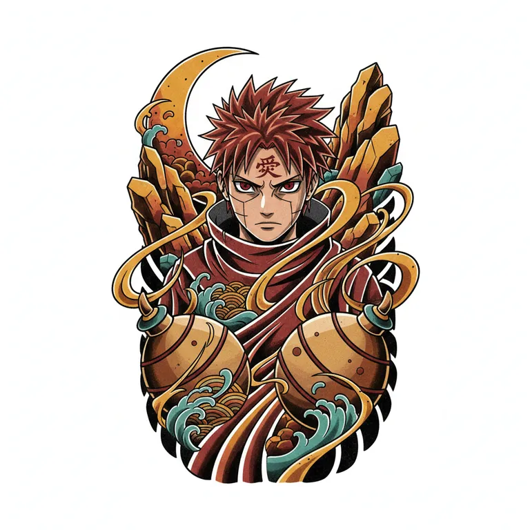 Gaara tattoo design, neo-traditional color style