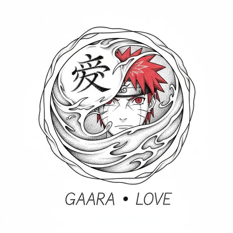 Gaara tattoo design, dotwork shading style