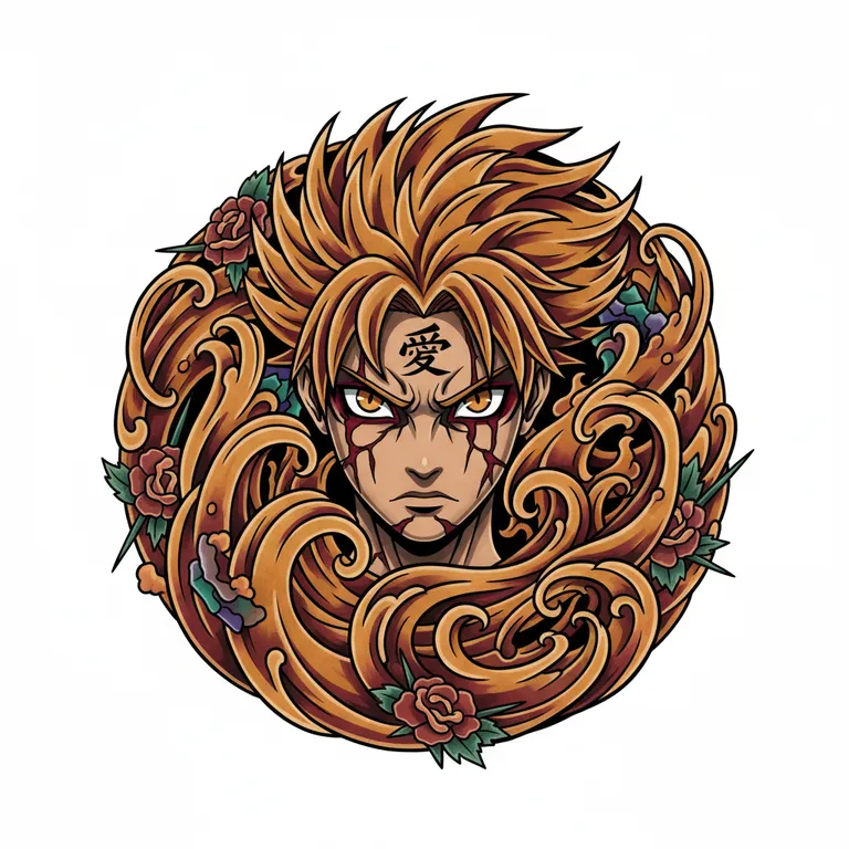 Gaara tattoo design, neo-traditional color style