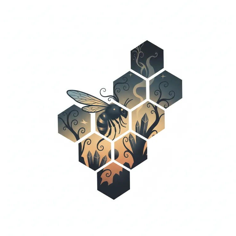 Honeycomb tattoo design, surreal double exposure style