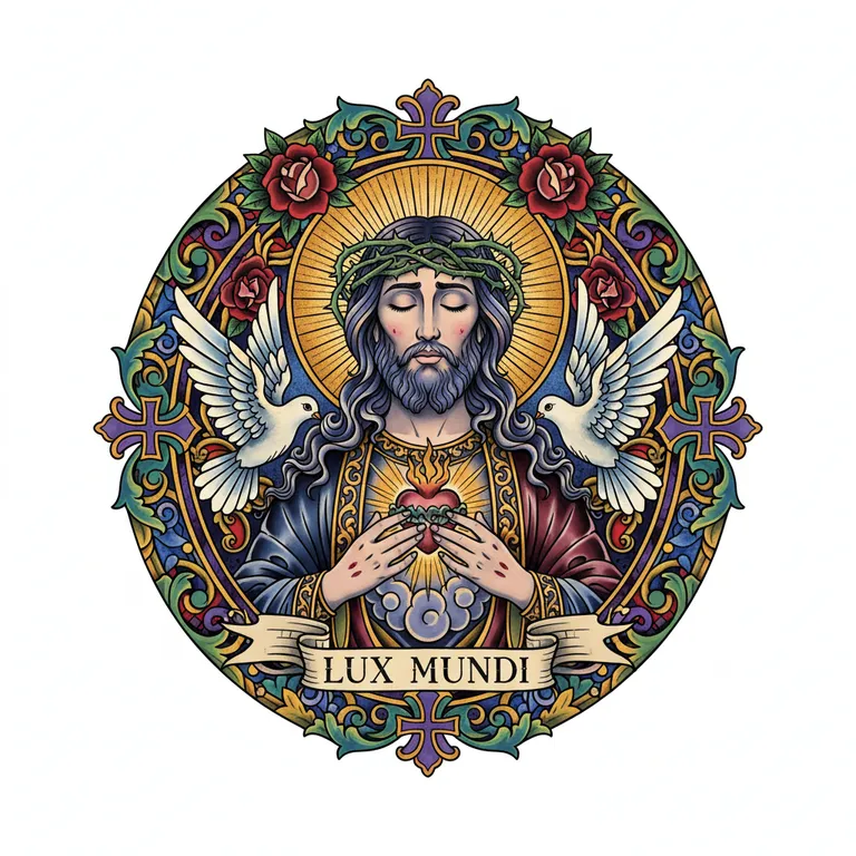 Jesus tattoo design, neo-traditional color style