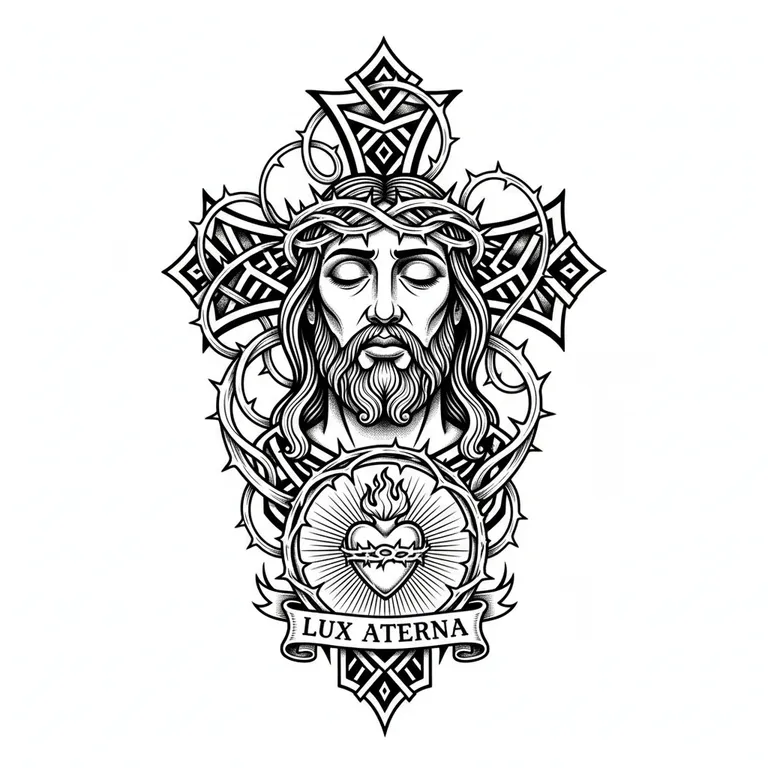 Jesus tattoo design, bold blackwork style