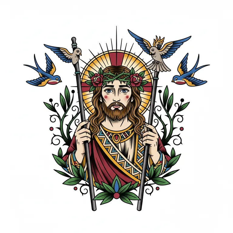 Jesus tattoo design, neo-traditional color style