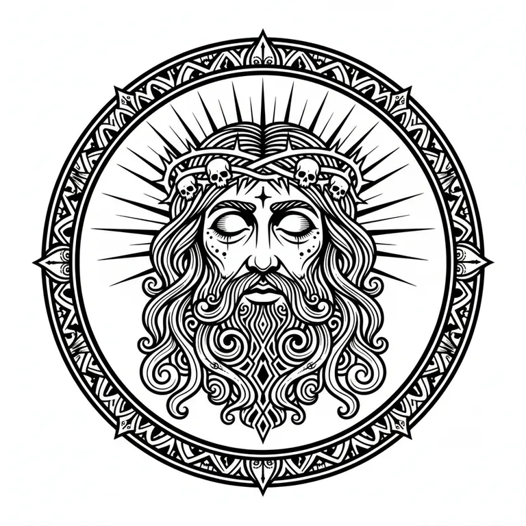 Jesus tattoo design, bold blackwork style