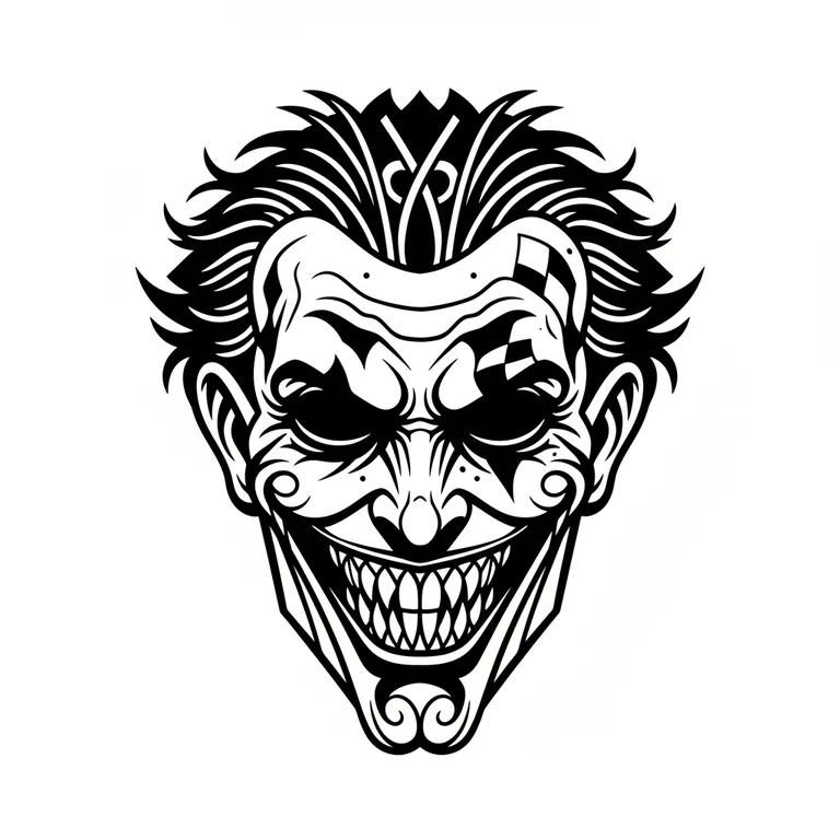 Joker tattoo design, bold blackwork style