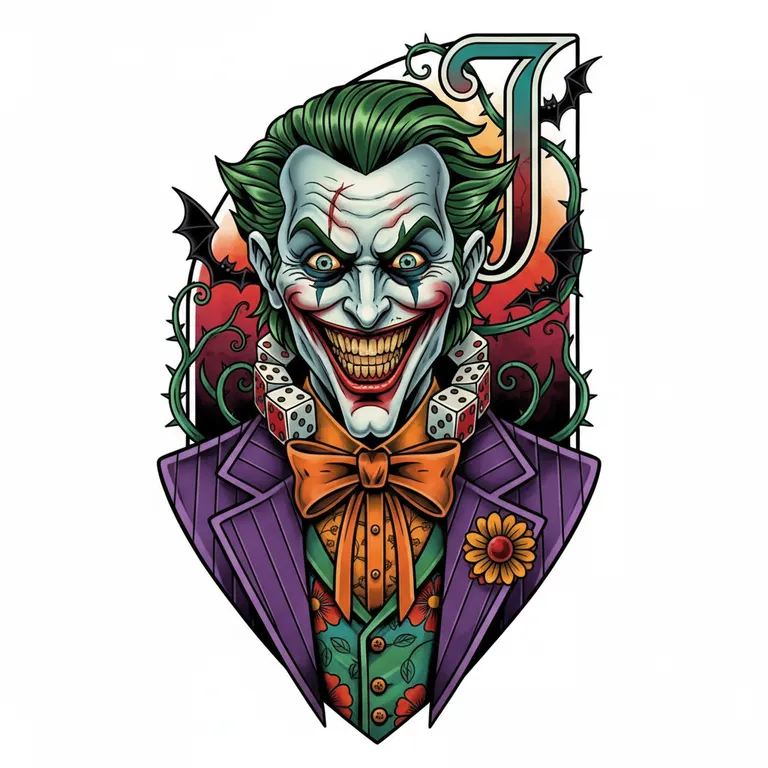 Joker tattoo design, neo-traditional color style