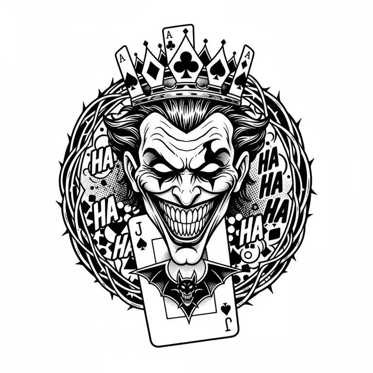 Joker tattoo design, bold blackwork style