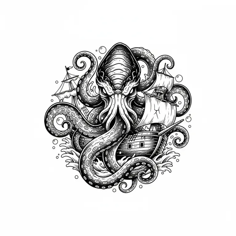 Kraken tattoo design, bold blackwork style
