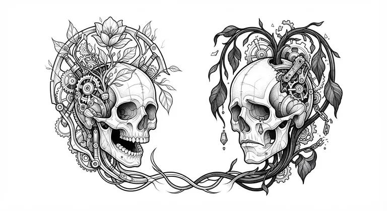 biomechanical botanical x-ray blackwork design