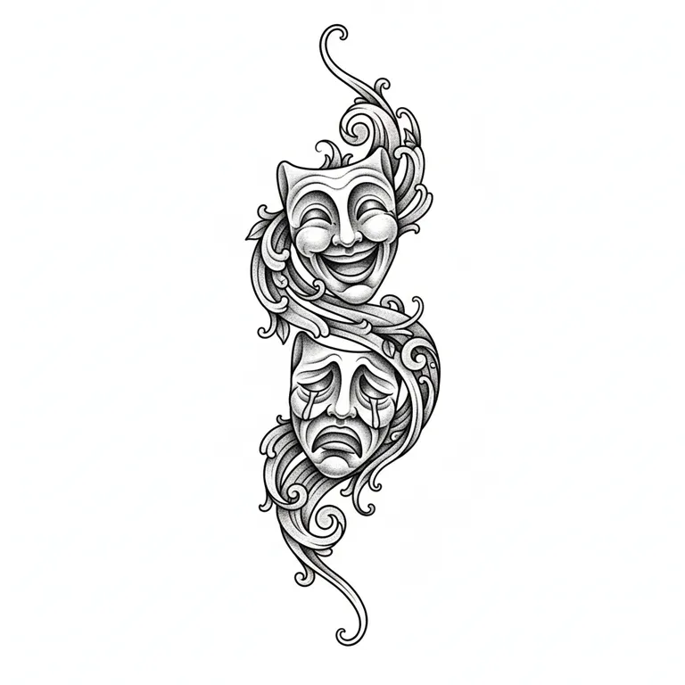 Laugh Now Cry Later tattoo design, etching stipple shading style