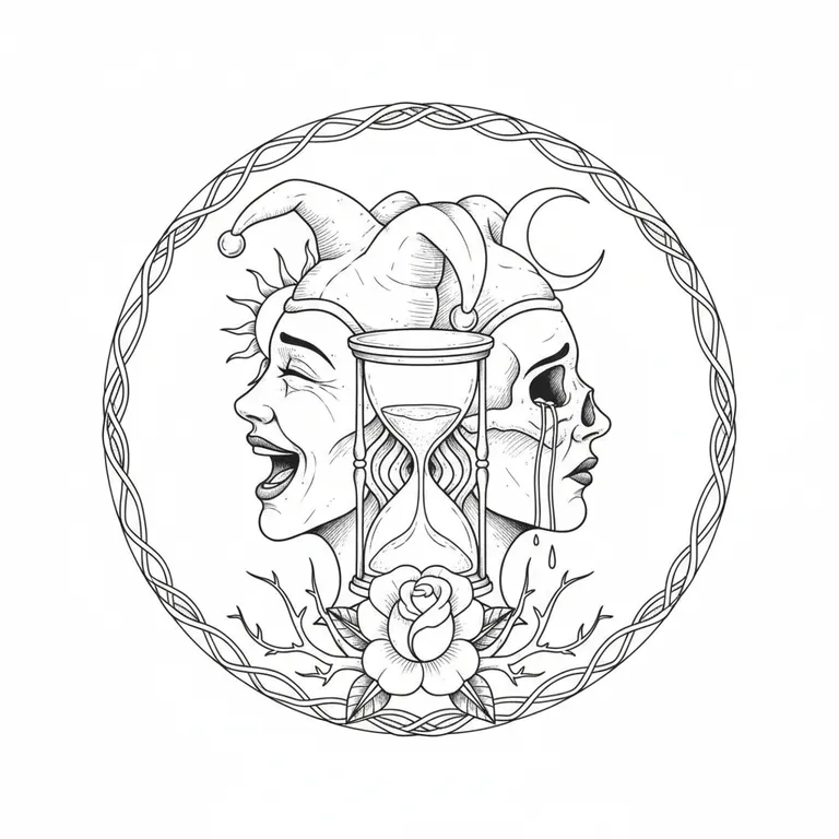 Laugh Now Cry Later tattoo design, surreal double exposure style