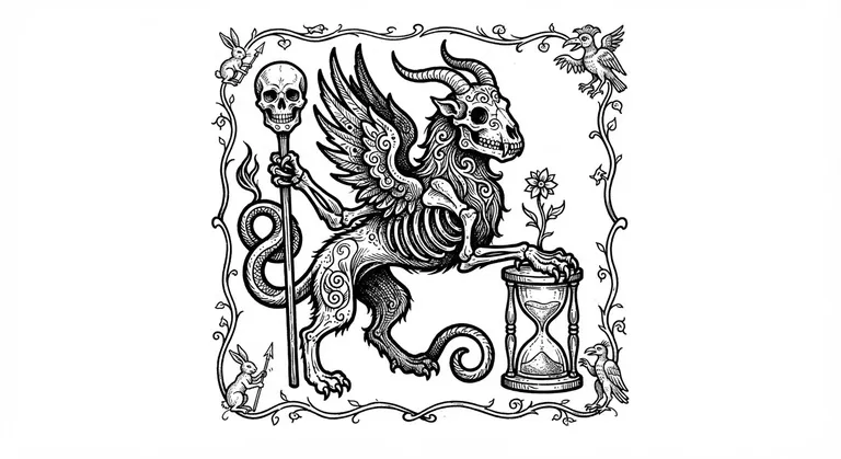medieval bestiary marginalia in black ink design