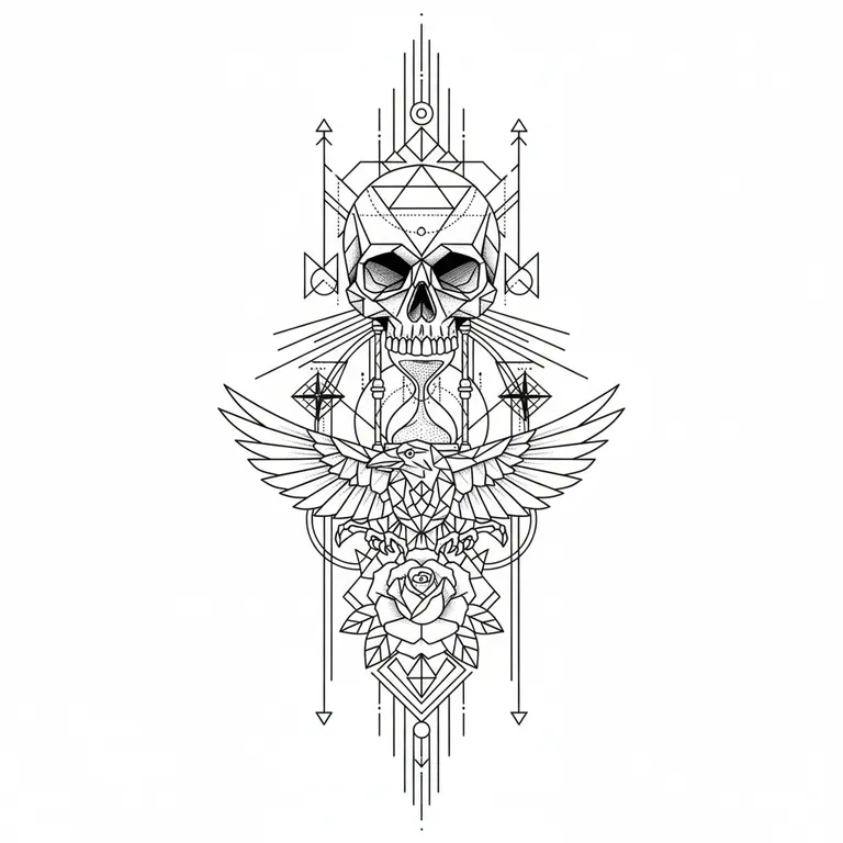 Memento Mori tattoo design, geometric linework style