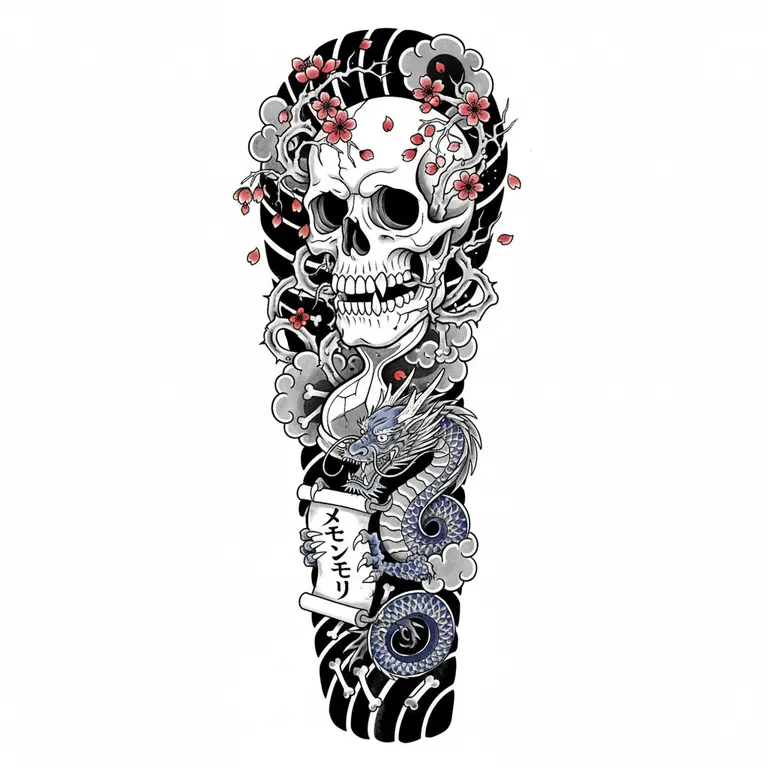 Memento Mori tattoo design, japanese irezumi style style