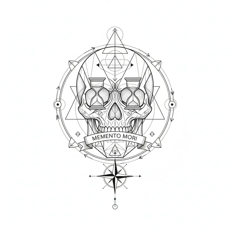 Memento Mori tattoo design, geometric linework style