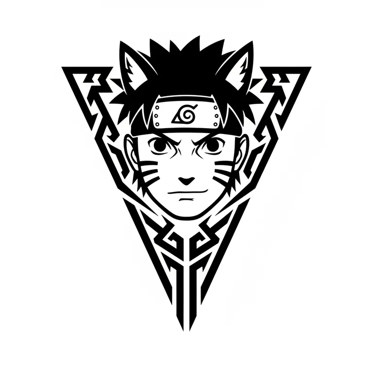Naruto tattoo design, negative space tribal style