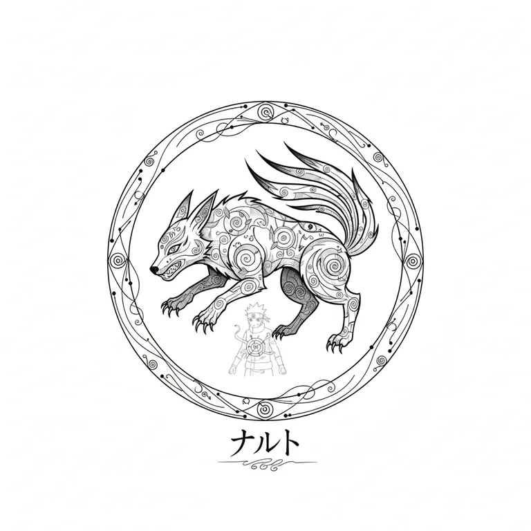 Naruto tattoo design, fine line black ink style