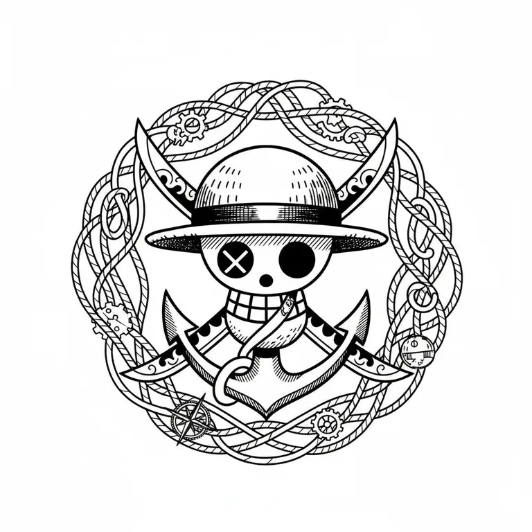 One Piece tattoo design, bold blackwork style