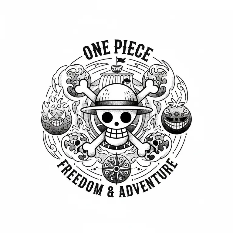 One Piece tattoo design, dotwork shading style
