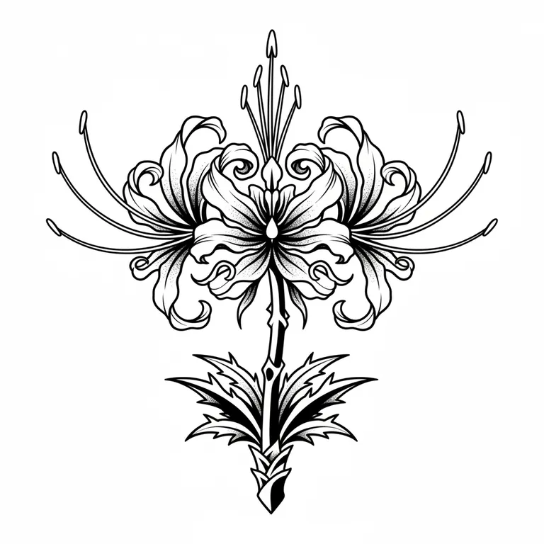 Spider Lily tattoo design, bold blackwork style