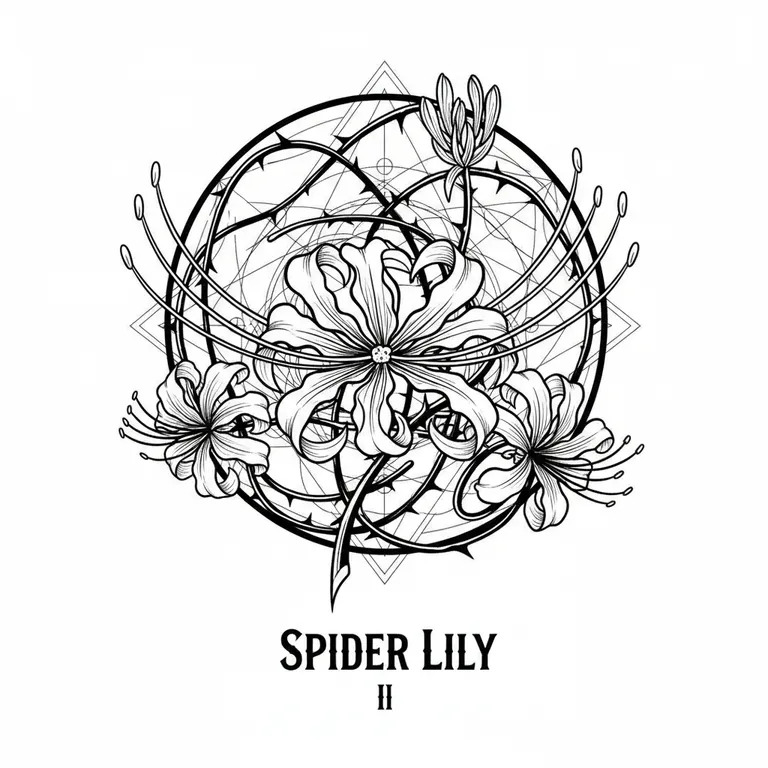 Spider Lily tattoo design, bold blackwork style