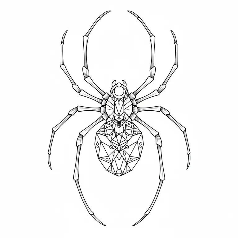 Spider tattoo design, fine line black ink style