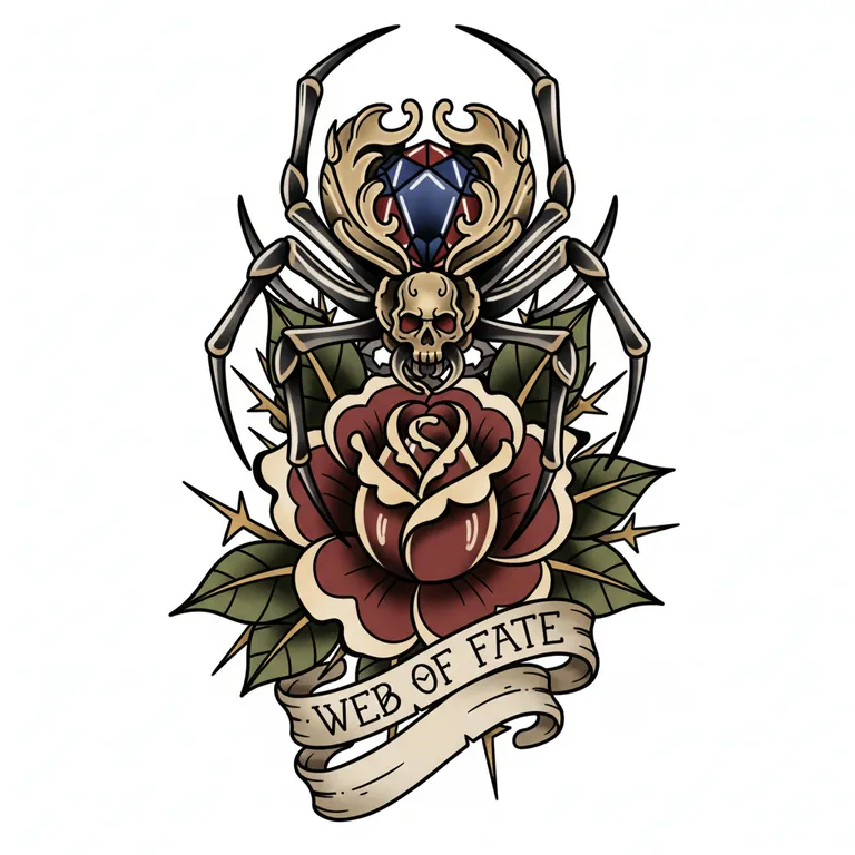 Spider tattoo design, neo-traditional color style
