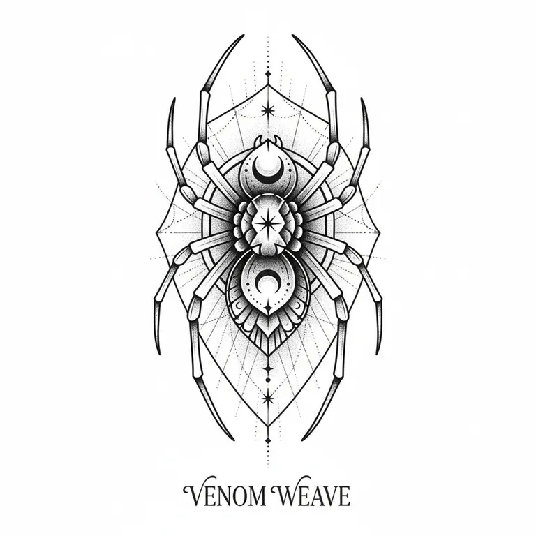 Spider tattoo design, dotwork shading style